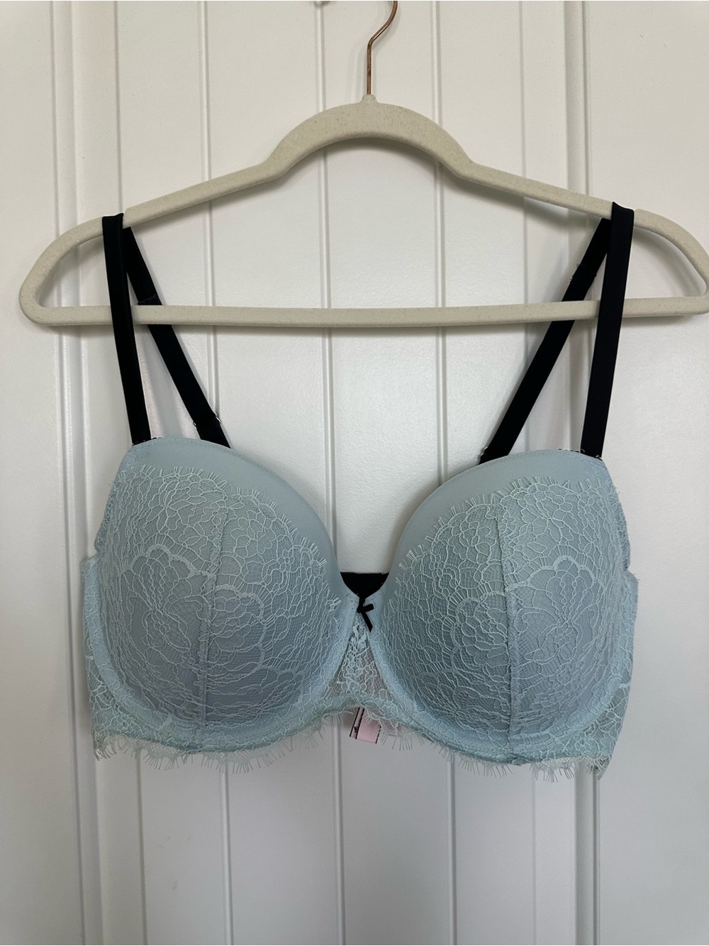 Victoria Secret Lace Balconette Bra in Light Blue with Black Straps
